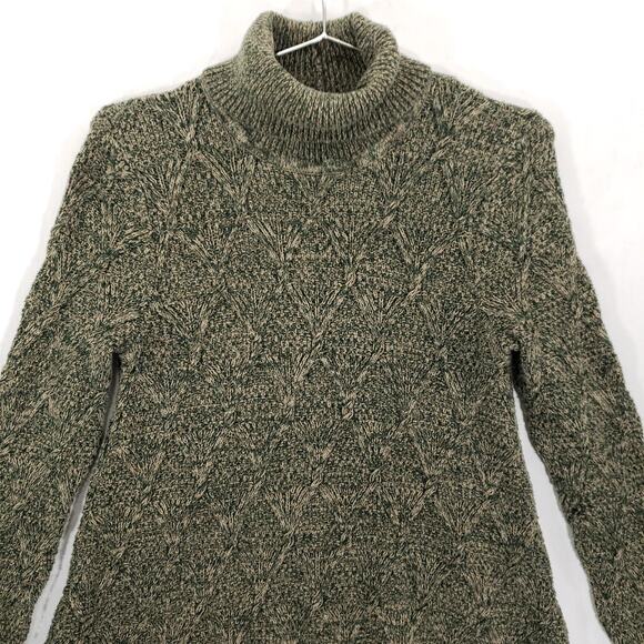 Eight Eight Eight Turtleneck Sweater Womens Small Green Tan Marled Diamond Knit - Picture 2 of 12